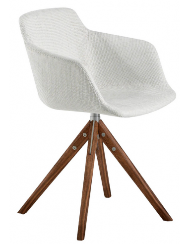 Spisebordsstol med drejefod og armlæn i asktræ og polyester H81 cm - Valnød/Beige