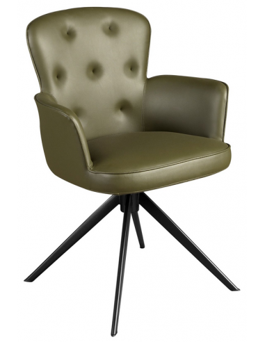 Spisebordsstol med armlæn i stål og vegansk læder H86 cm - Sort/Mørkegrøn