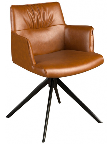 Spisebordsstol med armlæn i stål og vegansk læder H80 cm - Sort/Cognac