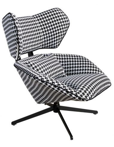 Lænestol med drejefod og armlæn i stål og polyester H98 cm - Sort/Ternet