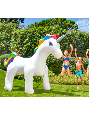 Oppustelig vandspreder enhjørning H211 x B284 x D127 cm - Hvid/Regnbue