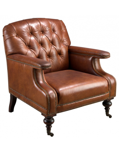 Lænestol i asktræ, stål og ægte læder H89 cm - Mahogni/Cognac brun