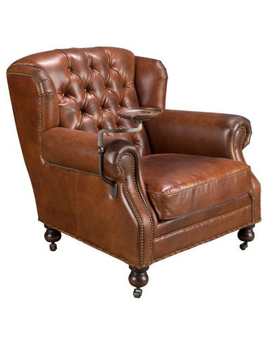 Lænestol i asktræ, stål og ægte læder H90 cm - Mahogni/Cognac brun