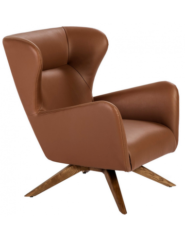 Lænestol med drejefod i valnøddefinér og vegansk læder H90 cm - Valnød/Brun