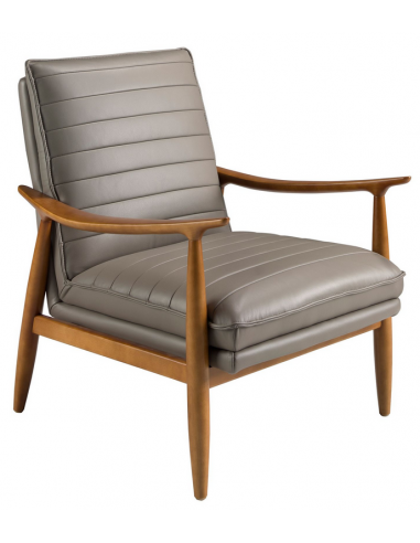 Lænestol med armlæn i asktræ og ægte læder H91 cm - Honning/Mørkegrå