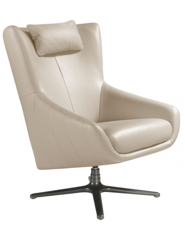 Lænestol med drejefod og armlæn i stål og ægte læder H100 cm - Mørk rustfri stål/Taupe