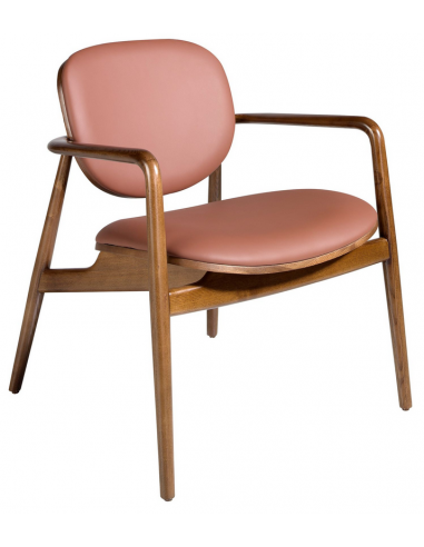 Lænestol med armlæn i valnøddefinér og vegansk læder H75 cm - Valnød/Lysebrun