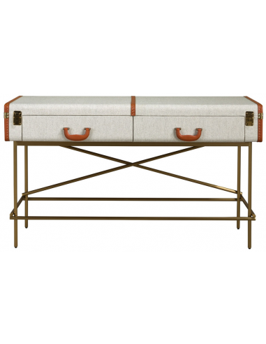 Konsolbord i stål, ægte læder og polyester H81 x B141 x D45 cm - Gylden/Grå/Brun