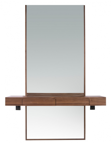 Konsolbord med spejl i valnøddefinér og glas H180 x B120 x D35 cm - Valnød