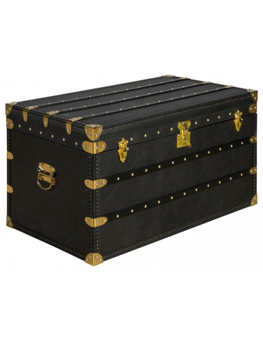 Sofabord kuffert i stål og ægte læder H50 x B93 x D54 cm - Vintage sort/Gylden