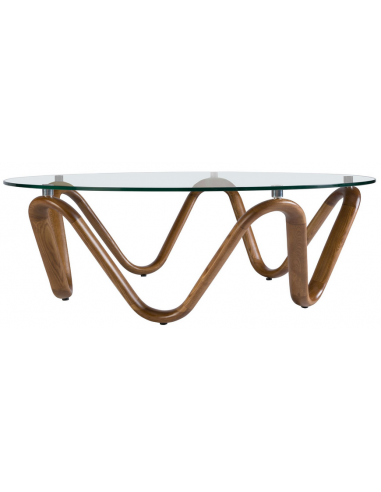 Rundt sofabord i valnøddetræ og glas H38 x Ø115 cm - Valnød/Klar