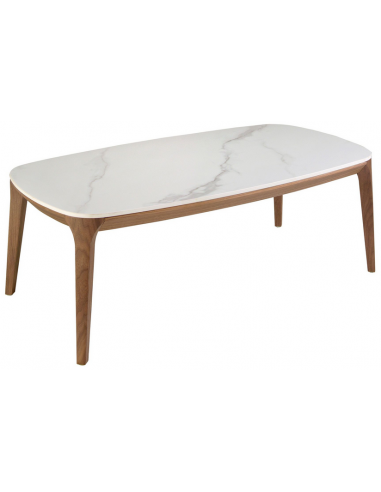 Sofabord i valnøddefinér og porcelæn H41 x B119 x D65 cm - Valnød/Hvid marmoriseret