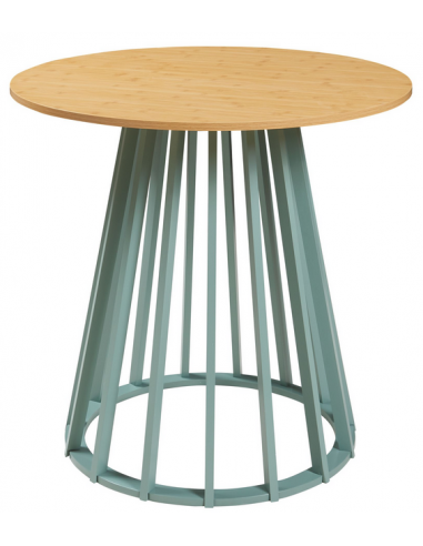 Lensu rundt spisebord i træ og MDF H76 x Ø80 cm - Mat pastelgrøn/Natur