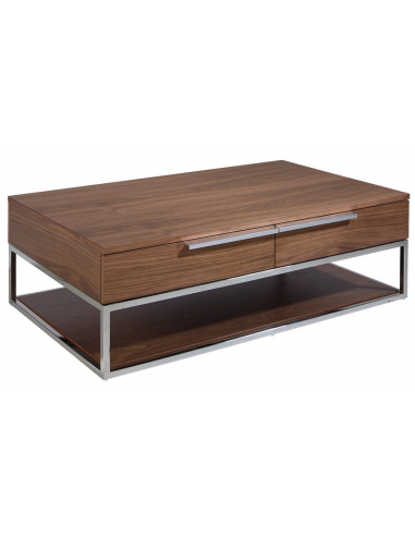 Sofabord m/skuffer i valnøddefinér og stål H37 x B120 x D70 cm - Valnød/Krom