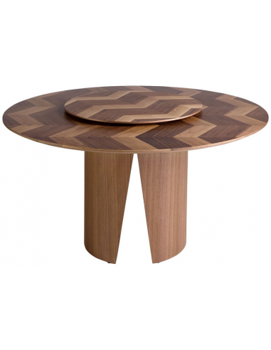 Rundt spisebord med drejeplade i valnøddefinér Ø150 cm - Valnød