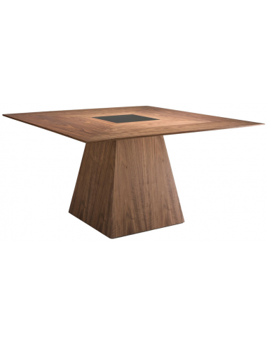 Firkantet spisebord i valnøddefinér og glas 150 x 150 cm - Valnød/Sort