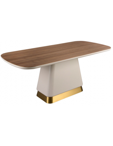 Spisebord i stål, MDF og valnøddefinér 200 x 95 cm - Beige/Valnød/Gylden