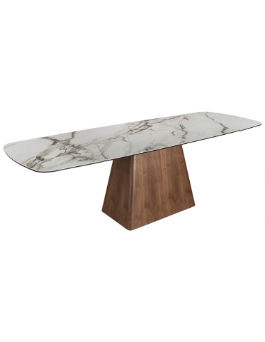 Spisebord med udtræk i valnøddefinér og porcelæn 180 - 260 x 100 cm - Valnød/Hvid marmor