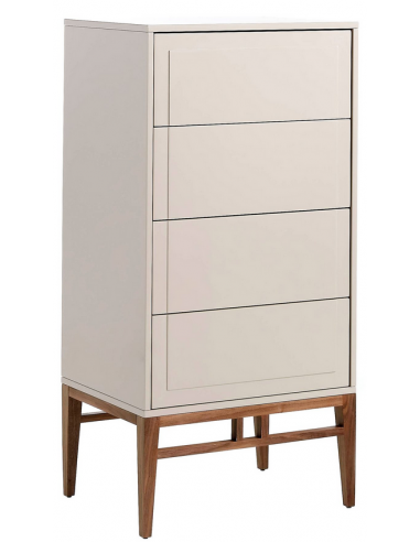 Kommode med 4 skuffer i valnøddefinér og MDF H120 x B60 x D45 cm - Valnød/Beige højglans