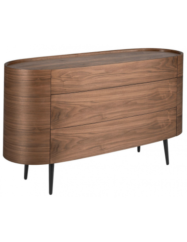 Kommode med 3 skuffer i valnøddefinér og stål H75 x B135 x D48 cm - Sort/Valnød