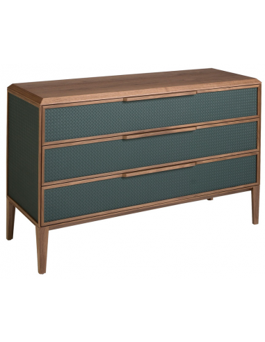 Kommode med 3 skuffer i valnøddefinér og PVC H75 x B119 x D46 cm - Valnød/Grøn