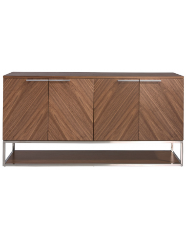 Skænk med 2 dobbeltskabe i stål og valnøddefinér H80 x B160 x D46 cm - Krom/Valnød