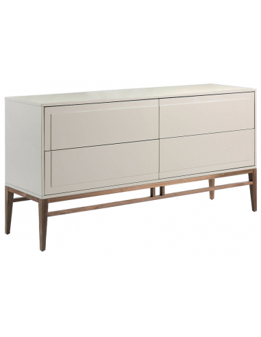 Kommode med 4 skuffer i valnøddefinér og MDF H80 x B160 x D45 cm - Valnød/Beige højglans