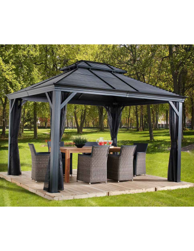 MYKONOS Pavillon i aluminium og stål H291 x B364 x D299 cm - Basaltgrå