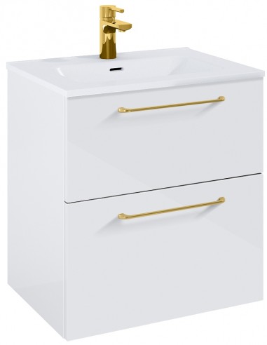 WILMA Komplet badmiljø i MDF og keramik H63,5 x B60 cm - Blank hvid/Guld