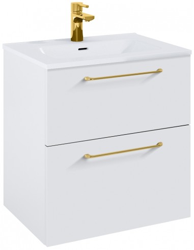 WILMA Komplet badmiljø i MDF og keramik H63,5 x B60 cm - Mat hvid/Guld