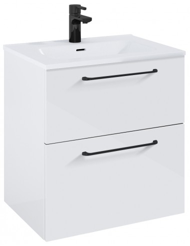 WILMA Komplet badmiljø i MDF og keramik H63,5 x B60 cm - Blank hvid/Sort