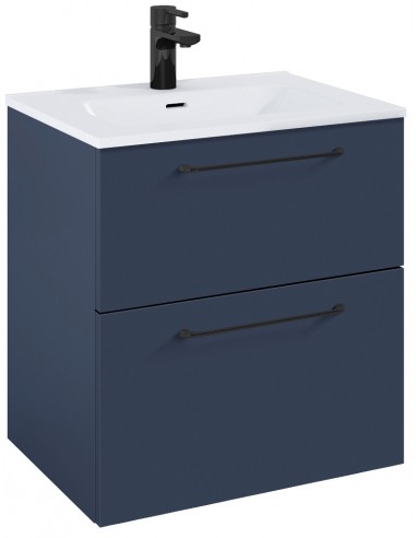 WILMA Komplet badmiljø i MDF og keramik H63,5 x B60 cm - Mat marineblå/Sort