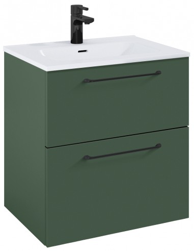 WILMA Komplet badmiljø i MDF og keramik H63,5 x B60 cm - Mat skovgrøn/Sort