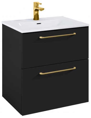 WILMA Komplet badmiljø i MDF og keramik H63,5 x B60 cm - Mat sort/Guld