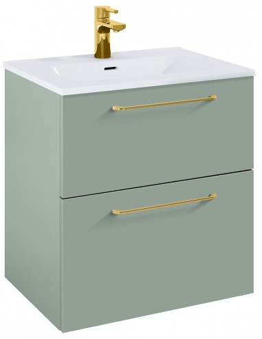 WILMA Komplet badmiljø i MDF og keramik H63,5 x B60 cm - Mat fjordgrøn/Guld