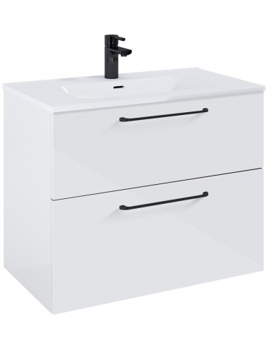 WILMA Komplet badmiljø i MDF og keramik H63,5 x B80 cm - Blank hvid/Sort