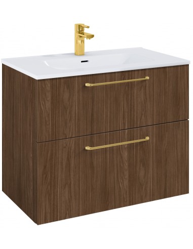 WILMA Komplet badmiljø i MDF og keramik H63,5 x B80 cm - Valnød/Guld