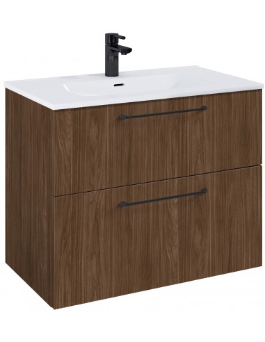 WILMA Komplet badmiljø i MDF og keramik H63,5 x B80 cm - Valnød/Sort