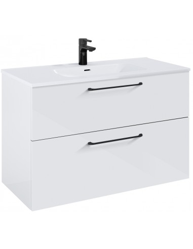 WILMA Komplet badmiljø i MDF og keramik H63,5 x B100 cm - Blank hvid/Sort