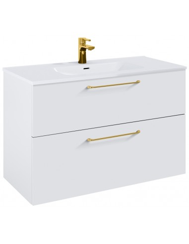 WILMA Komplet badmiljø i MDF og keramik H63,5 x B100 cm - Mat hvid/Guld