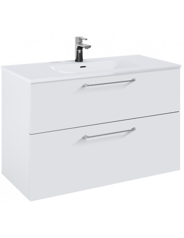 WILMA Komplet badmiljø i MDF og keramik H63,5 x B100 cm - Mat hvid/Krom