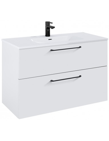 WILMA Komplet badmiljø i MDF og keramik H63,5 x B100 cm - Mat hvid/Sort