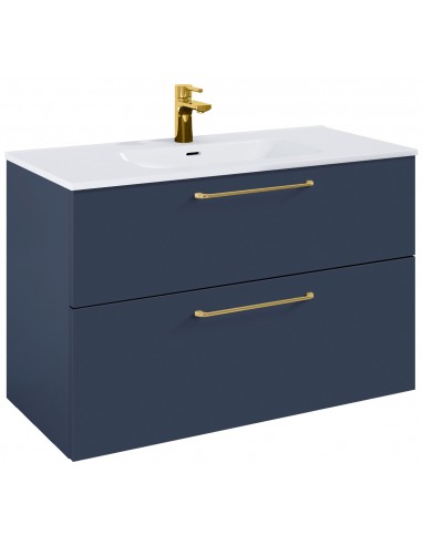 WILMA Komplet badmiljø i MDF og keramik H63,5 x B100 cm - Mat marineblå/Guld