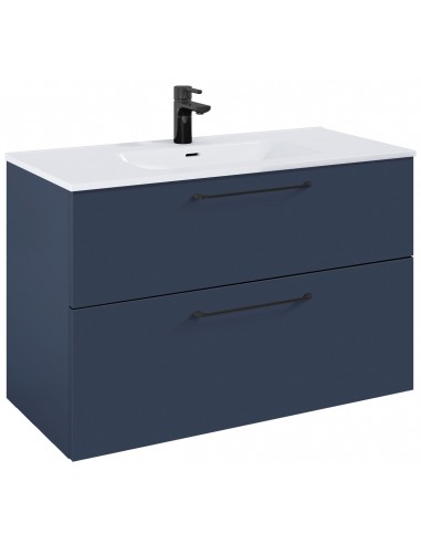 WILMA Komplet badmiljø i MDF og keramik H63,5 x B100 cm - Mat marineblå/Sort