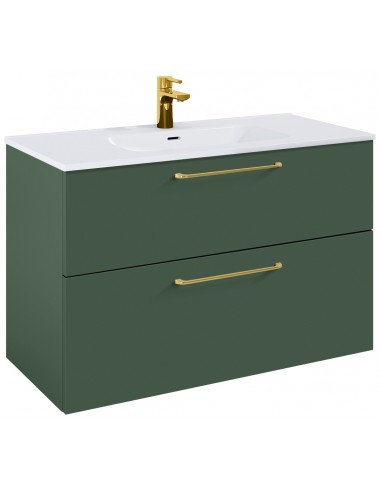 WILMA Komplet badmiljø i MDF og keramik H63,5 x B100 cm - Mat skovgrøn/Guld