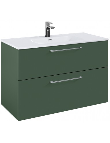 WILMA Komplet badmiljø i MDF og keramik H63,5 x B100 cm - Mat skovgrøn/Krom