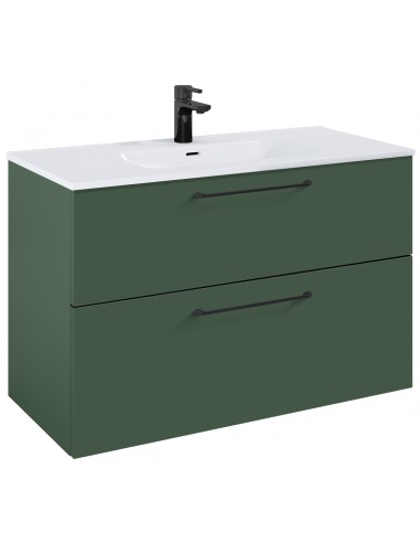 WILMA Komplet badmiljø i MDF og keramik H63,5 x B100 cm - Mat skovgrøn/Sort