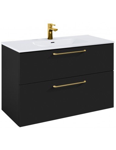 WILMA Komplet badmiljø i MDF og keramik H63,5 x B100 cm - Mat sort/Guld