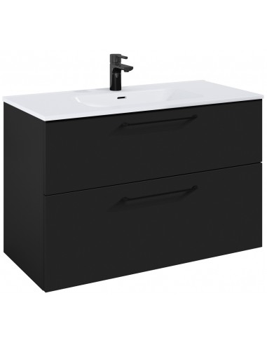 WILMA Komplet badmiljø i MDF og keramik H63,5 x B100 cm - Mat sort/Sort