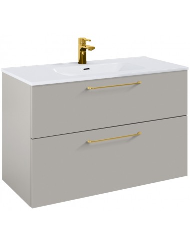 WILMA Komplet badmiljø i MDF og keramik H63,5 x B100 cm - Mat røg/Guld